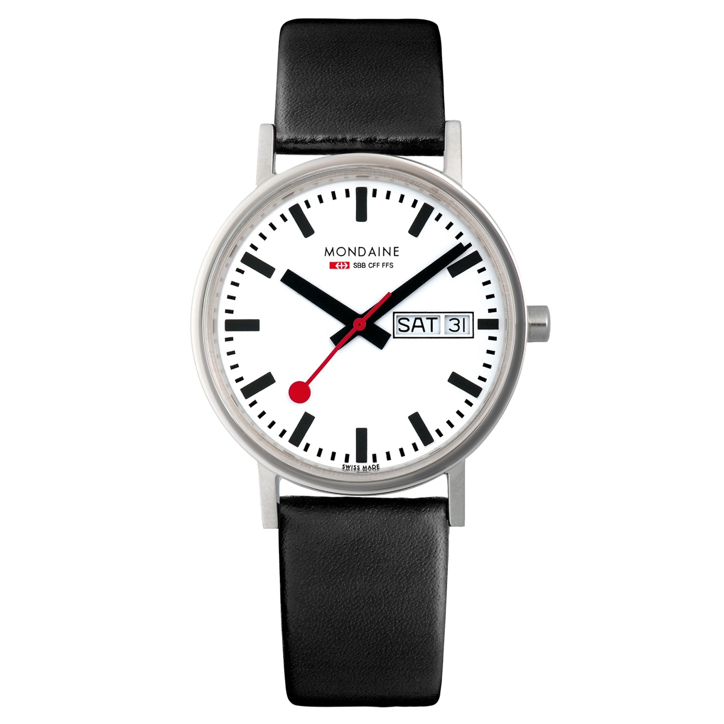 Mondaine M667.30314.11SBB Classics Horloge met band van Leer / Dames / Unisex met datumaanduiding