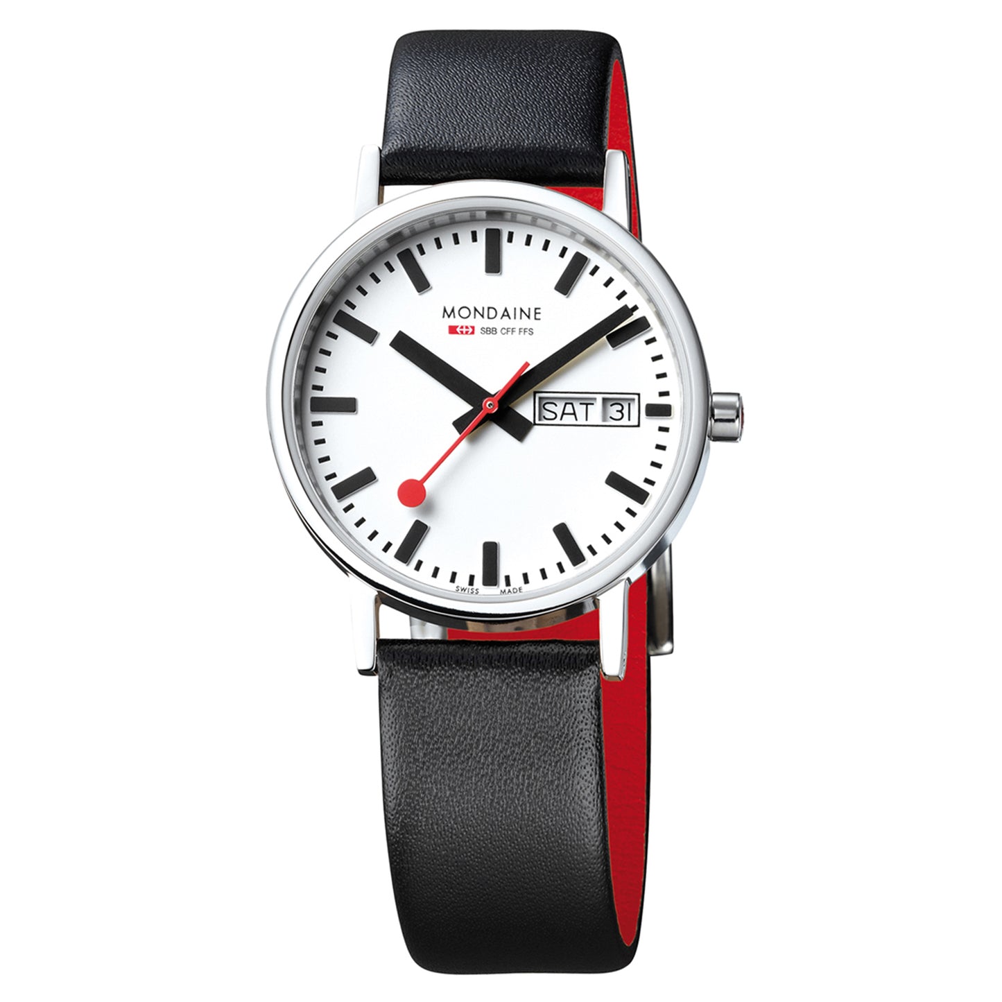 Mondaine M667.30314.11SBB Classics Horloge met band van Leer / Dames / Unisex met datumaanduiding