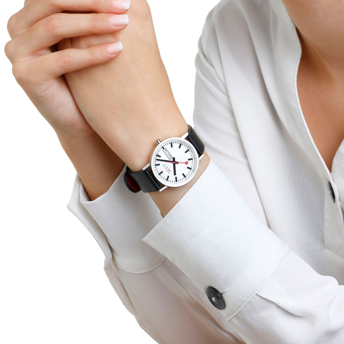 Mondaine M667.30314.11SBB Classics Horloge met band van Leer / Dames / Unisex met datumaanduiding