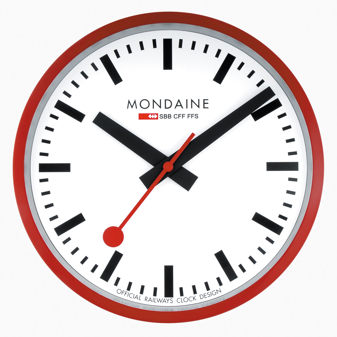 Mondaine Stationsklok alu - rood 25 cm - Mondaine A990.CLOCK.16SBC Swiss Railways Clock