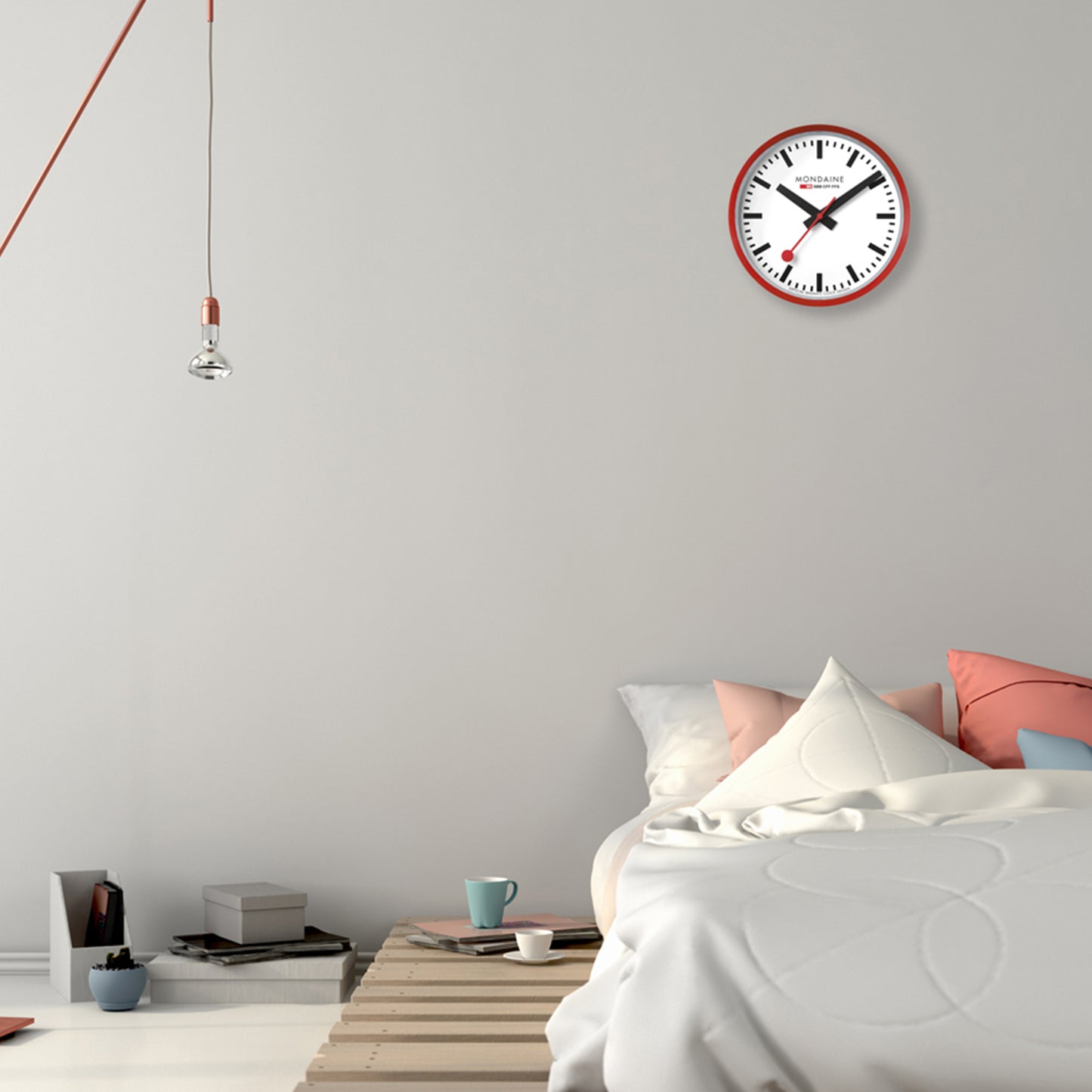 Mondaine Stationsklok alu - rood 25 cm - Mondaine A990.CLOCK.16SBC Swiss Railways Clock