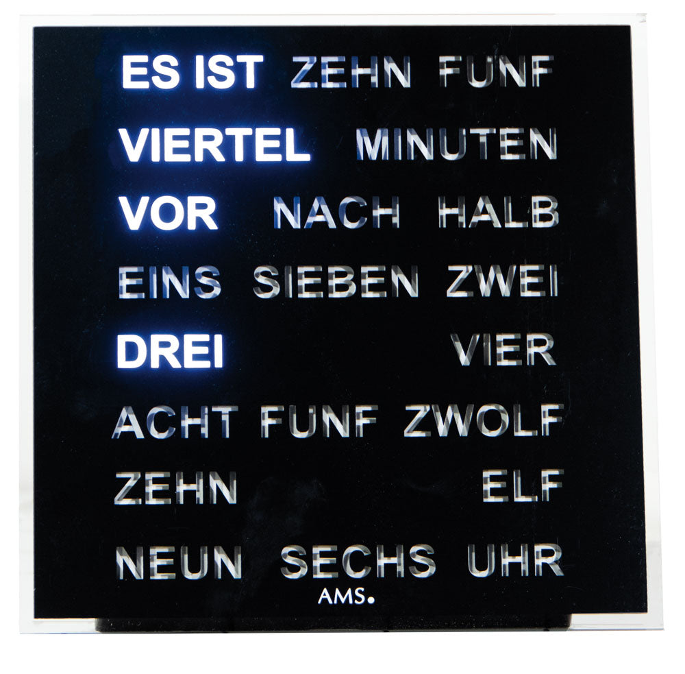 Intertime | Woordklok | Wandklok | Tafelklok | 20x20 | Zwart| Duits