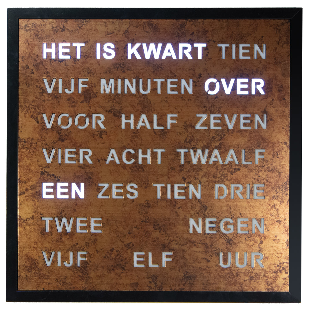 Intertime | Woordklok | Wandklok | 40x40 | Epoxy | Nederlands
