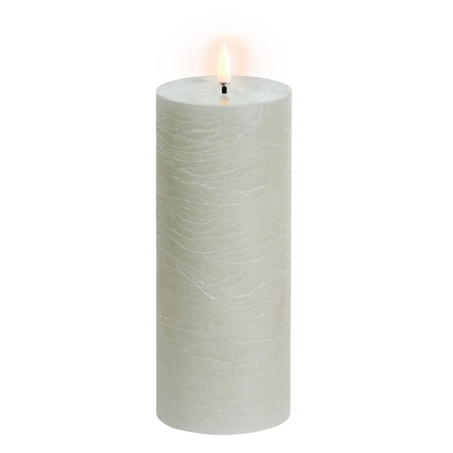 Uyuni | Led Kaars | Dusty Green | 3D VLAM | Rustiek | 7,8x20 cm | Op afstand bestuurbaar