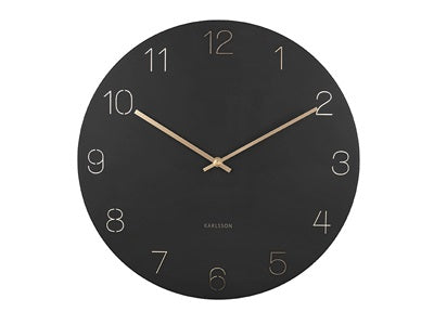 Wall Clock Charm Engraved Numbers zwart