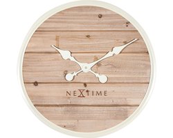 Wandklok NeXtime dia. 50 cm, hout, wit, 'Plank'