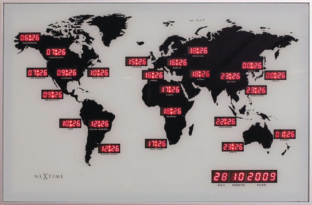 Wandklok NeXtime 55 x 36 cm, alu, World Time Digit