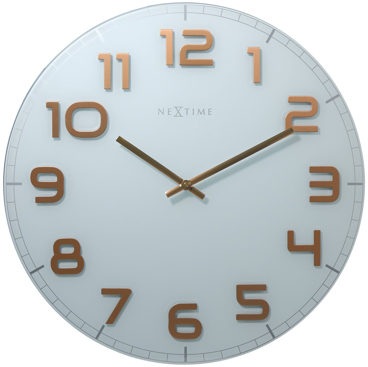 Wandklok NeXtime dia. 50 cm, glas, wit, koper, 'Classy      Large'