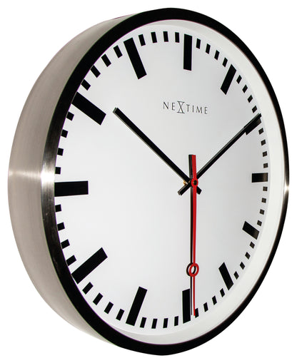 Wandklok NeXtime dia. 55 cm, RVS, 'Super Station' Strepen