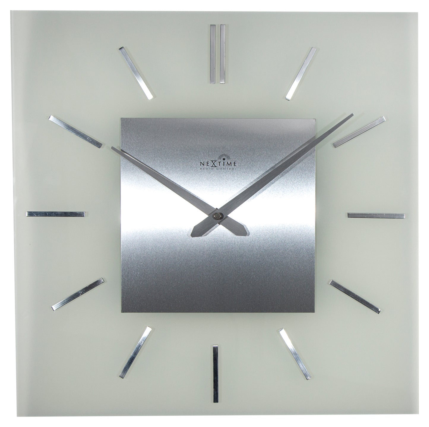 Wandklok NeXtime 40 x 40 cm, melkglas, 'Stripe Square'      Radio Controlled