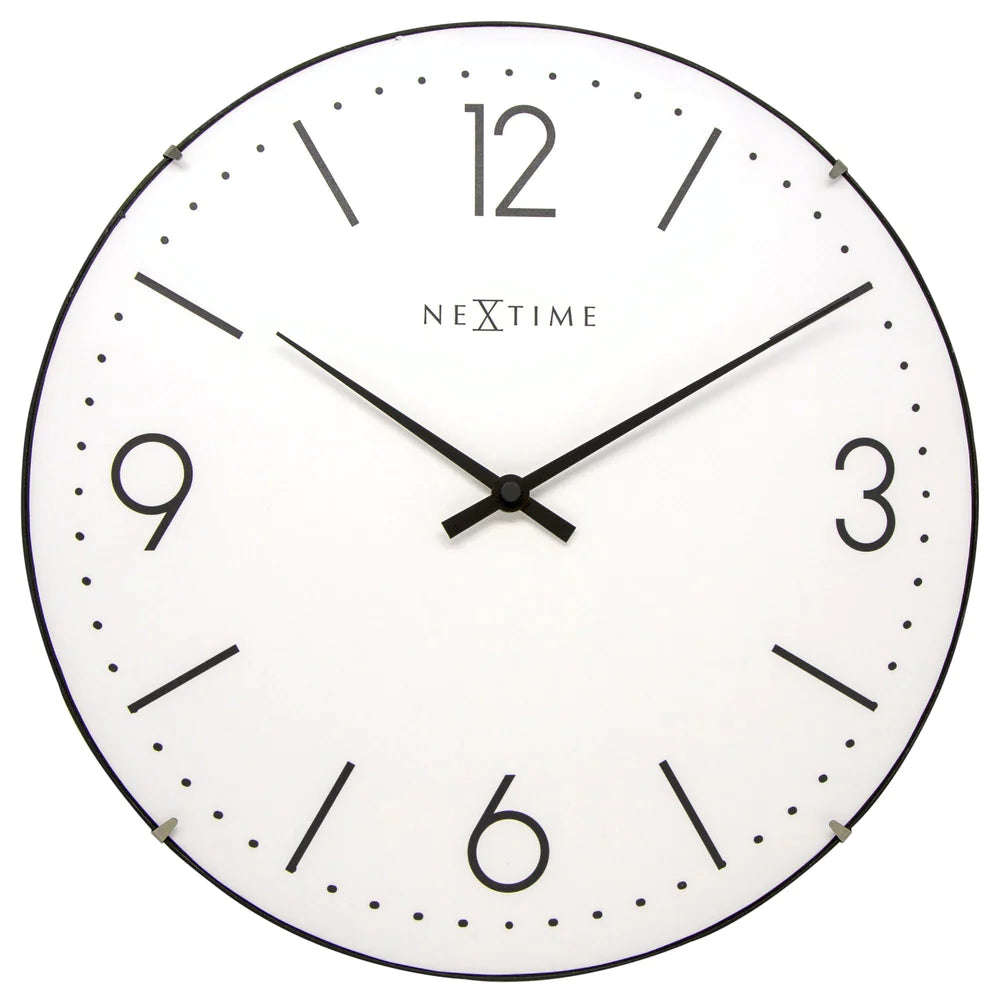 Wandklok NeXtime dia. 35 cm, bol glas, wit, 'Basic Dome'