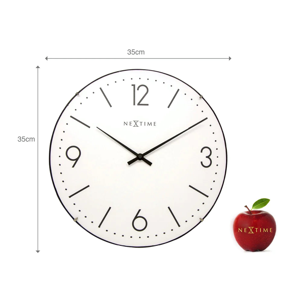 Wandklok NeXtime dia. 35 cm, bol glas, wit, 'Basic Dome'