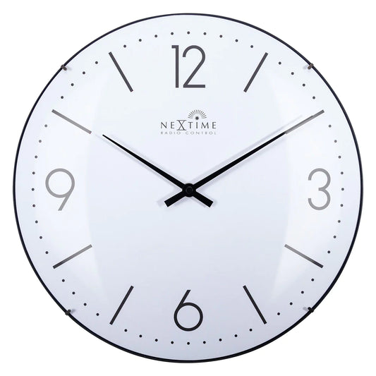 NeXtime Atoomklok wit - 35cm- Radiogestuurd - Wandklok - Wit -      Koepelvormig glas-NeXtime "Atomic"