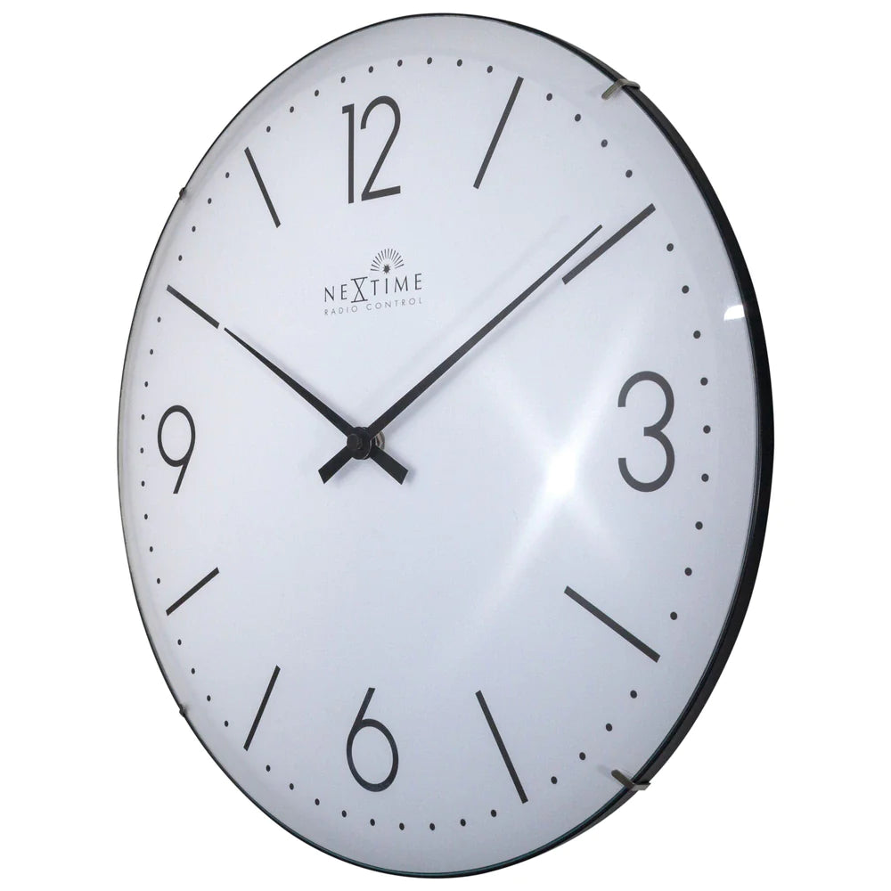 NeXtime Atoomklok wit - 35cm- Radiogestuurd - Wandklok - Wit -      Koepelvormig glas-NeXtime "Atomic"