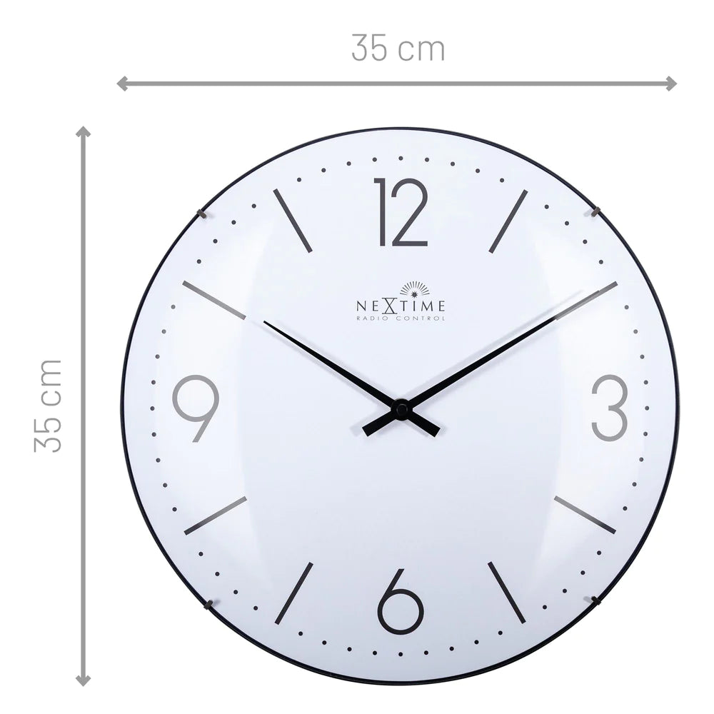 NeXtime Atoomklok wit - 35cm- Radiogestuurd - Wandklok - Wit -      Koepelvormig glas-NeXtime "Atomic"