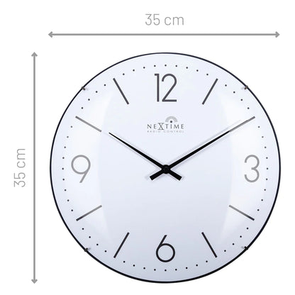 NeXtime Atoomklok wit - 35cm- Radiogestuurd - Wandklok - Wit -      Koepelvormig glas-NeXtime "Atomic"