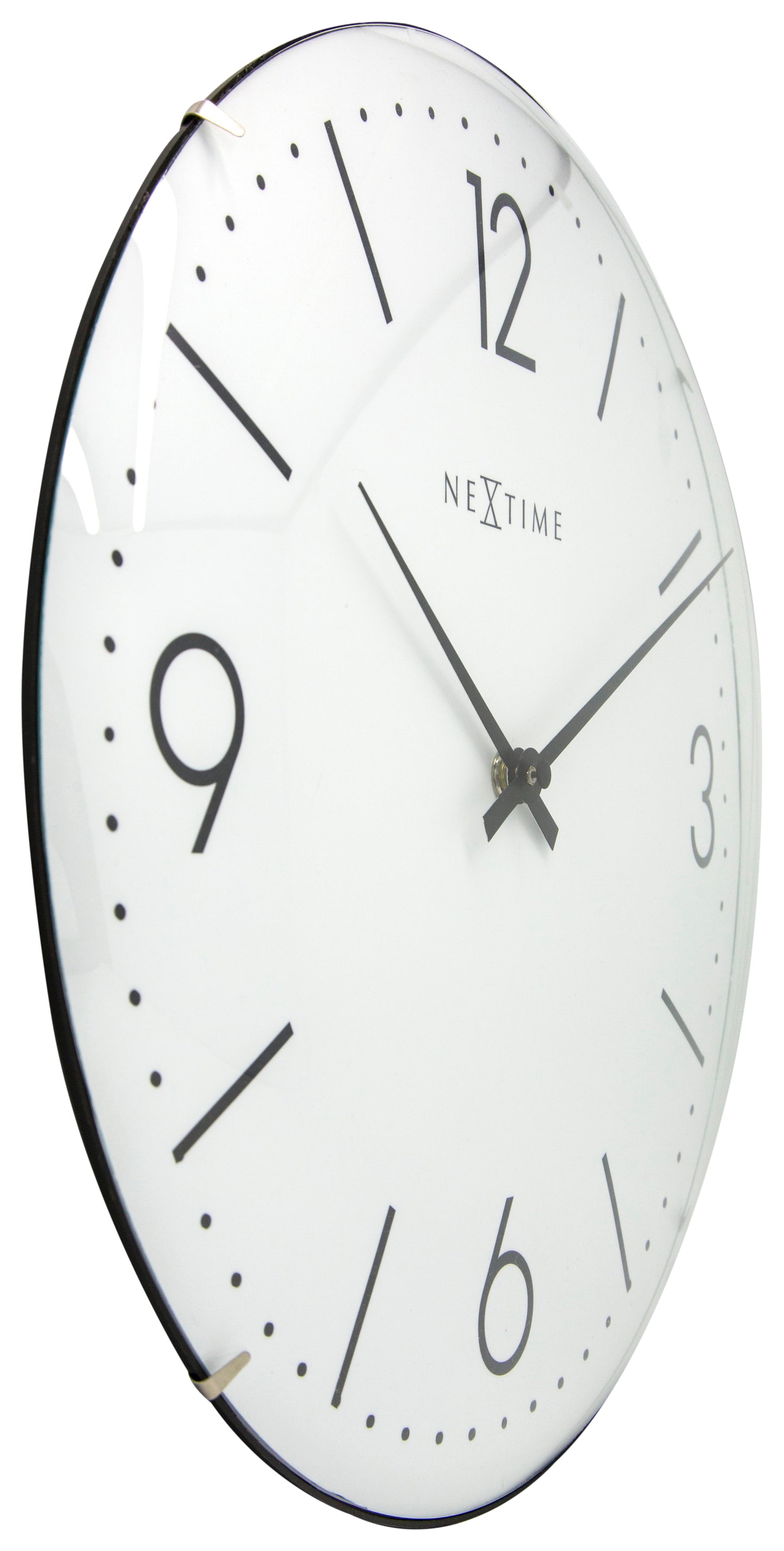 Wandklok NeXtime dia. 35 cm, bol glas, wit, 'Basic Dome'