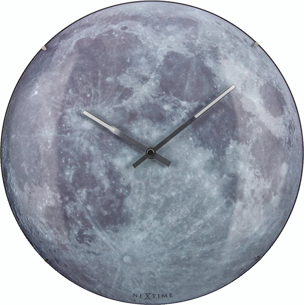 Wandklok NeXtime dia. 35 cm, bol glas, 'blauw Moon dome'