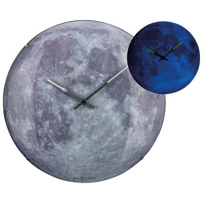 Wandklok NeXtime dia. 35 cm, bol glas, 'blauw Moon dome'