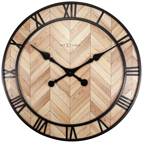 Wandklok Nextime Roman Vintage dia 58cm hout licht bruin