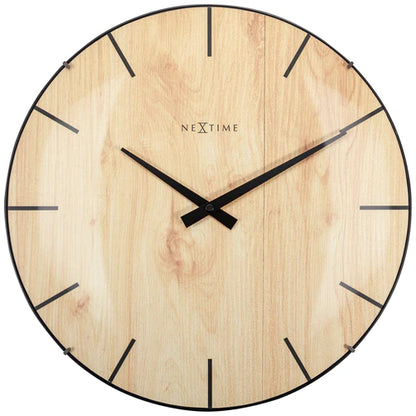 Wandklok Nextime Edge-Wood-Dome dia 35cm kunststof licht    bruin