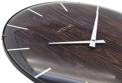 Wandklok Nextime Edge-Wood-Dome dia 35cm kunststof bruin