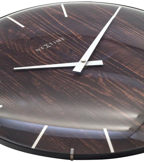 Wandklok Nextime Edge-Wood-Dome dia 35cm kunststof bruin