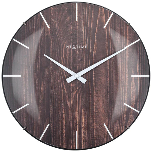 Wandklok Nextime Edge-Wood-Dome dia 35cm kunststof bruin