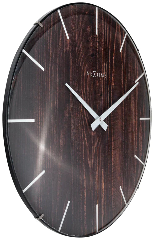 Wandklok Nextime Edge-Wood-Dome dia 35cm kunststof bruin