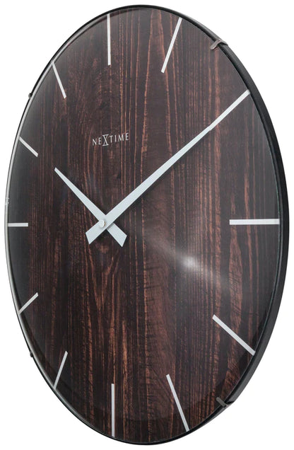 Wandklok Nextime Edge-Wood-Dome dia 35cm kunststof bruin