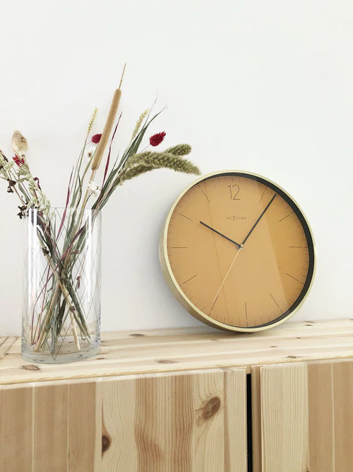 Wandklok Nextime - Ø 34 cm - Glas/ Metaal - Aluminium wit - "Essential Gold"