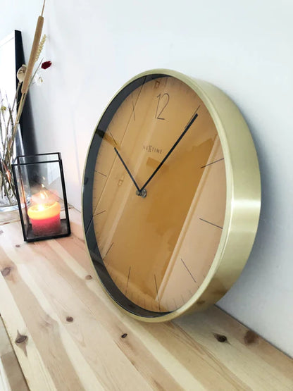 Wandklok Nextime - Ø 34 cm - Glas/ Metaal - Aluminium wit - "Essential Gold"