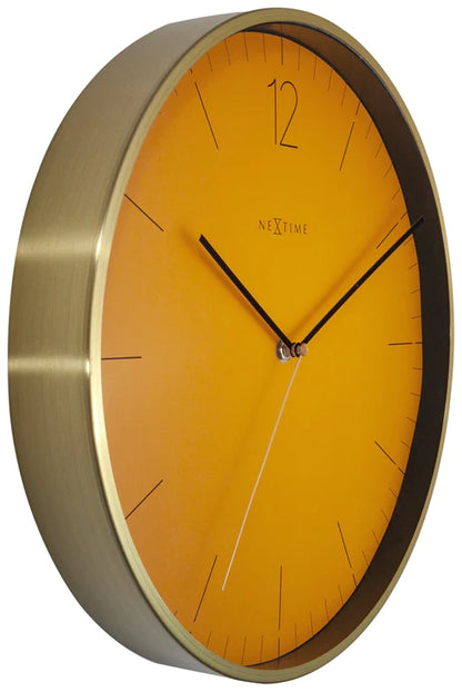 Wandklok Nextime - Ø 34 cm - Glas/ Metaal - Aluminium wit - "Essential Gold"