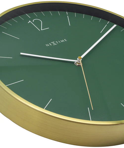 Wandklok Nextime - Ø 34 cm - Glas/ Metaal - Mos Groen -     'Essential Gold'