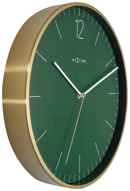 Wandklok Nextime - Ø 34 cm - Glas/ Metaal - Mos Groen -     'Essential Gold'