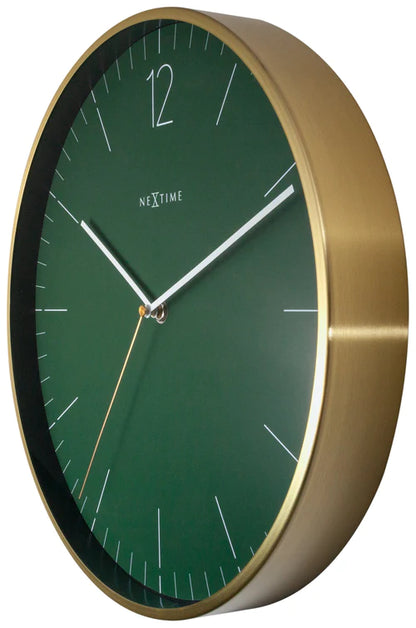 Wandklok Nextime - Ø 34 cm - Glas/ Metaal - Mos Groen -     'Essential Gold'