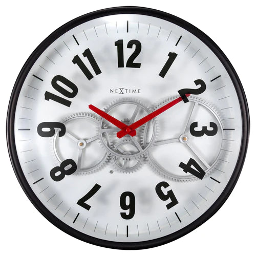 Wandklok Nextime 36cm Gear Clock wit metaal/glas