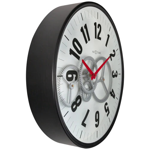 Wandklok Nextime 36cm Gear Clock wit metaal/glas