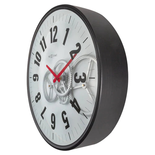 Wandklok Nextime 36cm Gear Clock wit metaal/glas