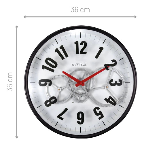 Wandklok Nextime 36cm Gear Clock wit metaal/glas