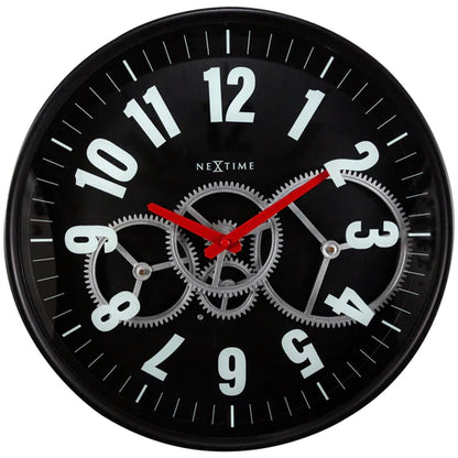 Wandklok Nextime 36cm Gear Clock zwart metaal/glas