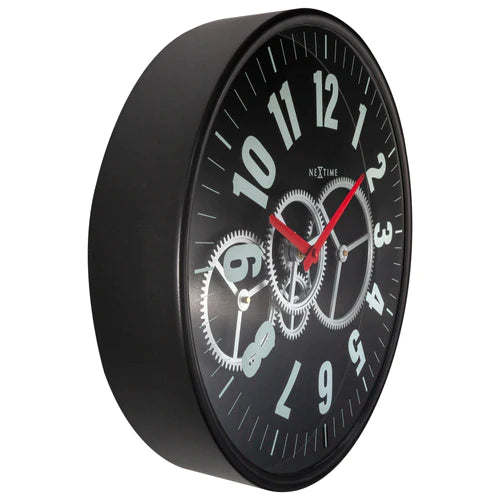 Wandklok Nextime 36cm Gear Clock zwart metaal/glas