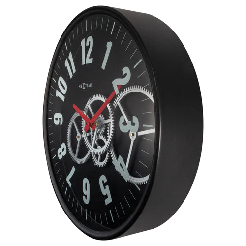 Wandklok Nextime 36cm Gear Clock zwart metaal/glas