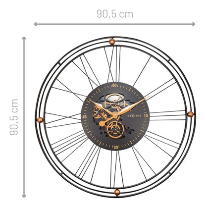 Wandklok Nextime 90,5cm Roman Gear zwart/goud metaal