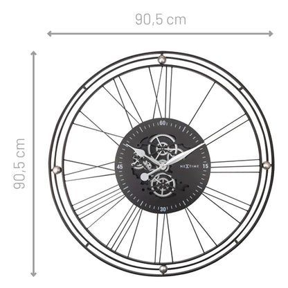 Wandklok Nextime 90,5cm Roman Gear zwart/zilver metaal