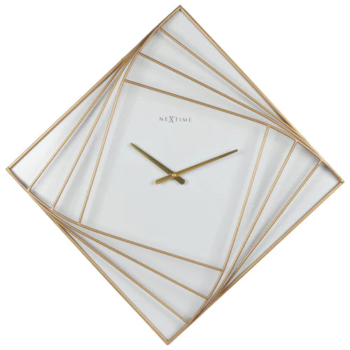 Wandklok Nextime groot 85x85cm metaal goud/wit Turning Time