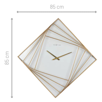 Wandklok Nextime groot 85x85cm metaal goud/wit Turning Time