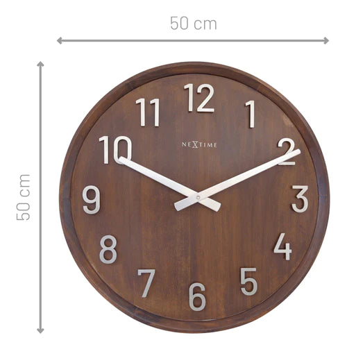 Grote wandklok - 50cm- Stille klok - Walnoot hout - NeXtime "Precious"