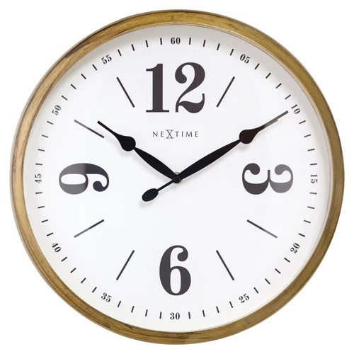 Landelijke wandklok - 39cm - Stille klok - Wit/ Goud-       NeXtime "Classic"