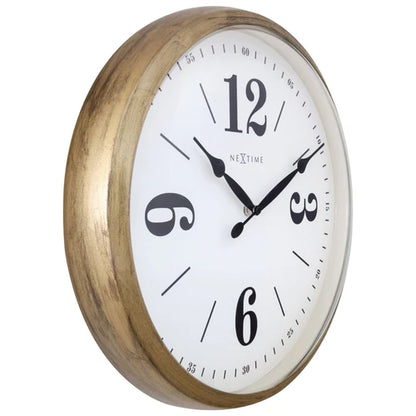 Landelijke wandklok - 39cm - Stille klok - Wit/ Goud-       NeXtime "Classic"